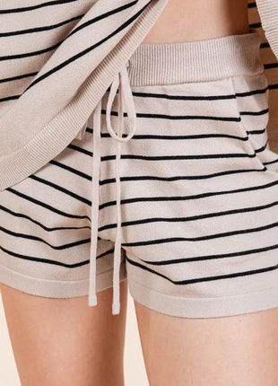 Lime 'N' Chili Striped Folded Half Sleeve Top and Shorts Set - MimiStylez