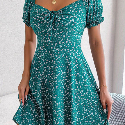 Ditsy Floral Drawstring A-Line Dress - MimiStylez