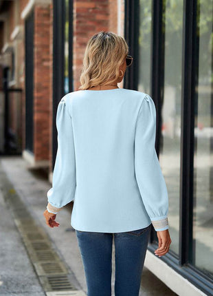 V-Neck Long Sleeve Blouse - MimiStylez