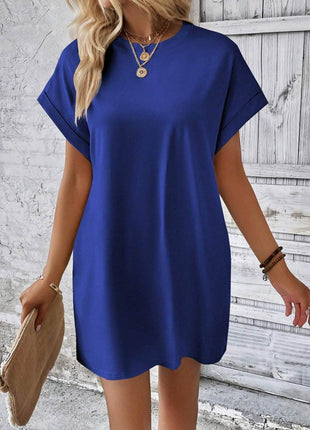 Round Neck Short Sleeve Mini Dress - MimiStylez