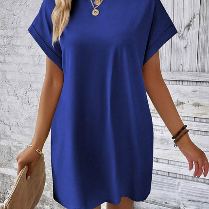 Round Neck Short Sleeve Mini Dress - MimiStylez