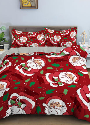 Christmas Cartoon Santa Claus Three-piece Digital Printing Bedspread