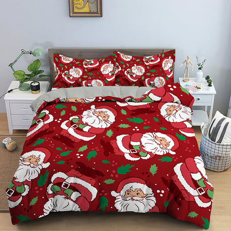 Christmas Cartoon Santa Claus Three-piece Digital Printing Bedspread