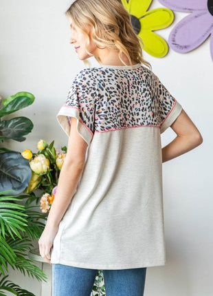 Heimish Full Size Exposed Seam Leopard Short Sleeve T-Shirt - MimiStylez