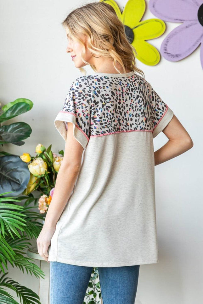 Heimish Full Size Exposed Seam Leopard Short Sleeve T-Shirt - MimiStylez
