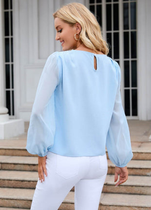 Round Neck Long Sleeve Blouse - MimiStylez