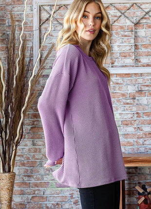 Heimish Full Size Round Neck Dropped Shoulder Blouse - MimiStylez