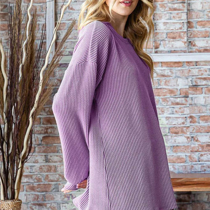 Heimish Full Size Round Neck Dropped Shoulder Blouse - MimiStylez