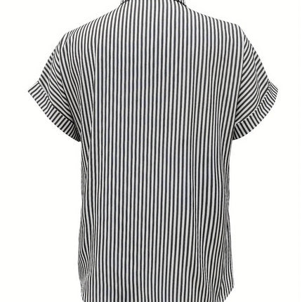 Full Size Striped Button-Up Casual Shirt with Pocket Plus Size - MimiStylez
