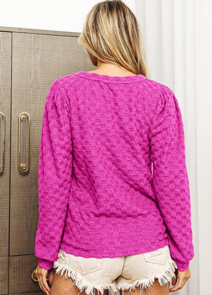 BiBi Round Neck Brushed Checker Top - MimiStylez