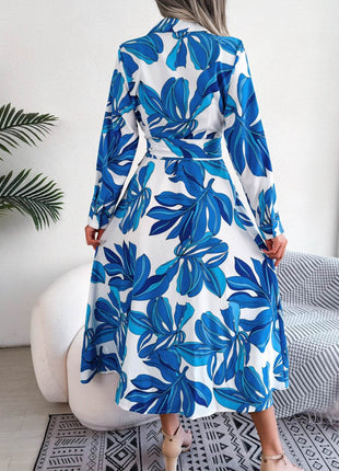 Tied Button Up Long Sleeve Dress - MimiStylez