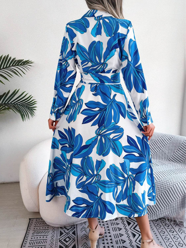 Tied Button Up Long Sleeve Dress - MimiStylez