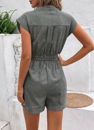 Striped Notched Tie Waist Romper - MimiStylez