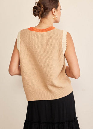 In February Contrast Round Neck Sweater Vest - MimiStylez