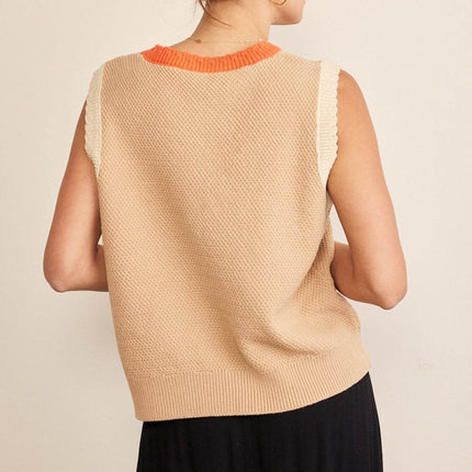 In February Contrast Round Neck Sweater Vest - MimiStylez