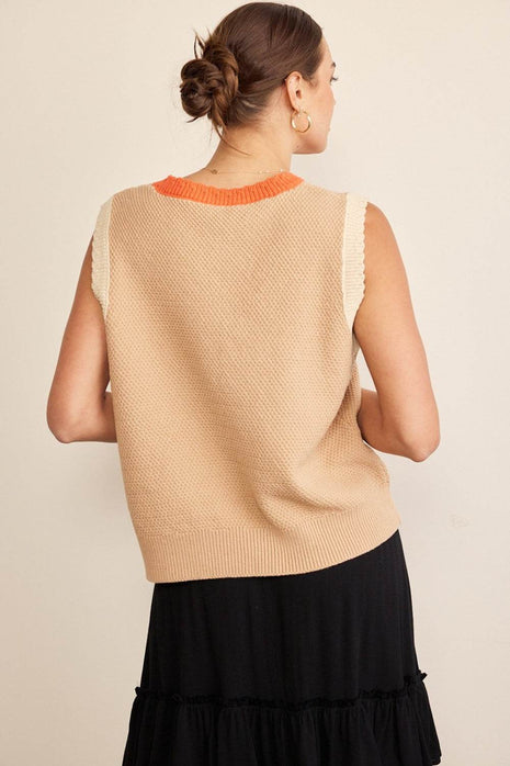 In February Contrast Round Neck Sweater Vest - MimiStylez