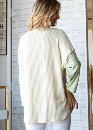 Culture Code Color Block Round Neck Dropped Shoulder Blouse - MimiStylez