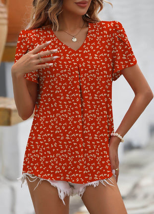 Ruche V-Neck Petal Sleeve Top - MimiStylez