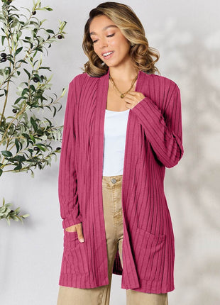 Basic Bae Full Size Ribbed Open Front Cardigan with Pockets - MimiStylez