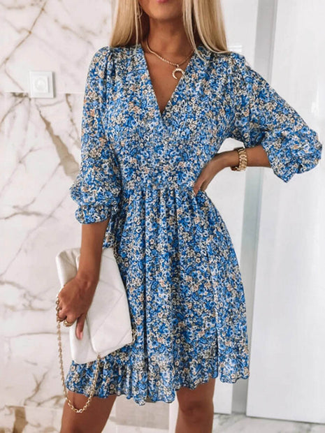 Full Size Ruffled Hem Floral Dress Plus Size - MimiStylez