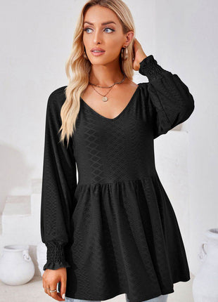 V-Neck Lantern Sleeve Blouse - MimiStylez