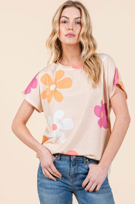 BOMBOM Floral Short Sleeve T-Shirt - MimiStylez