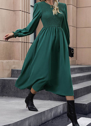 Smocked Long Sleeve Midi Dress - MimiStylez