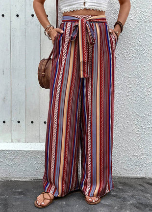 Perfee Tied Geometric Wide Leg Pants - MimiStylez