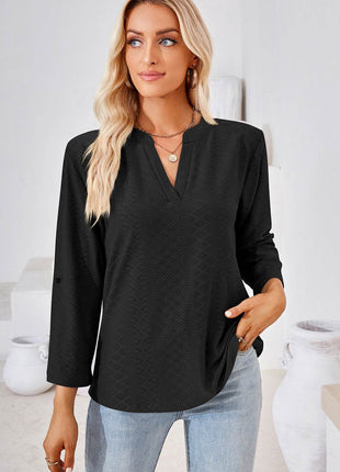 Notched Roll-Tab Sleeve T-Shirt - MimiStylez