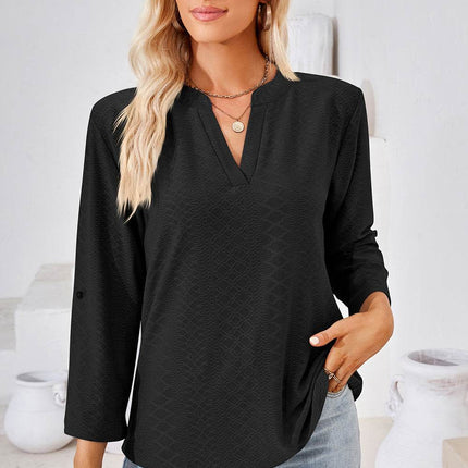 Notched Roll-Tab Sleeve T-Shirt - MimiStylez