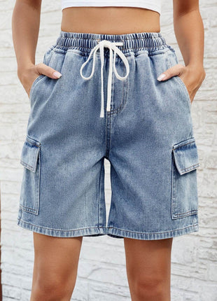 Drawstring Denim Shorts with Pockets - MimiStylez