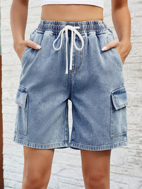 Drawstring Denim Shorts with Pockets - MimiStylez