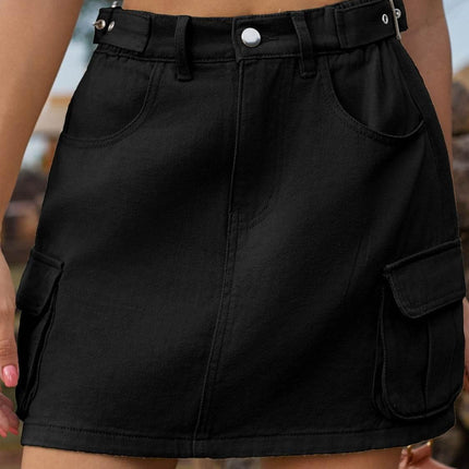 Adjustable Waist Denim Skirt with Pockets - MimiStylez