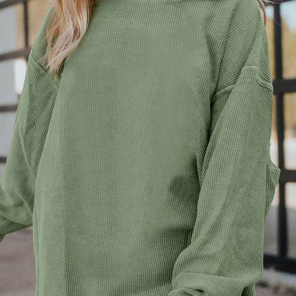 Ribbed Round Neck Drop Shoulder Sweatshirt - MimiStylez