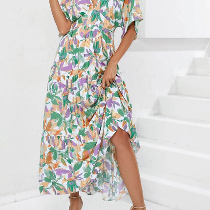 Floral Print V-neck Boho Midi Dress - MimiStylez