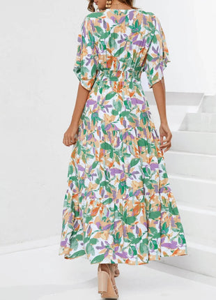 Floral Print V-neck Boho Midi Dress - MimiStylez