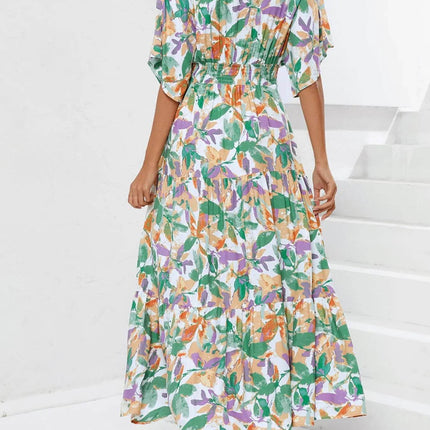 Floral Print V-neck Boho Midi Dress - MimiStylez