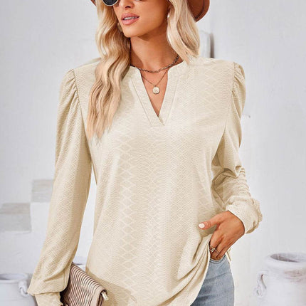 Notched Long Sleeve T-Shirt - MimiStylez