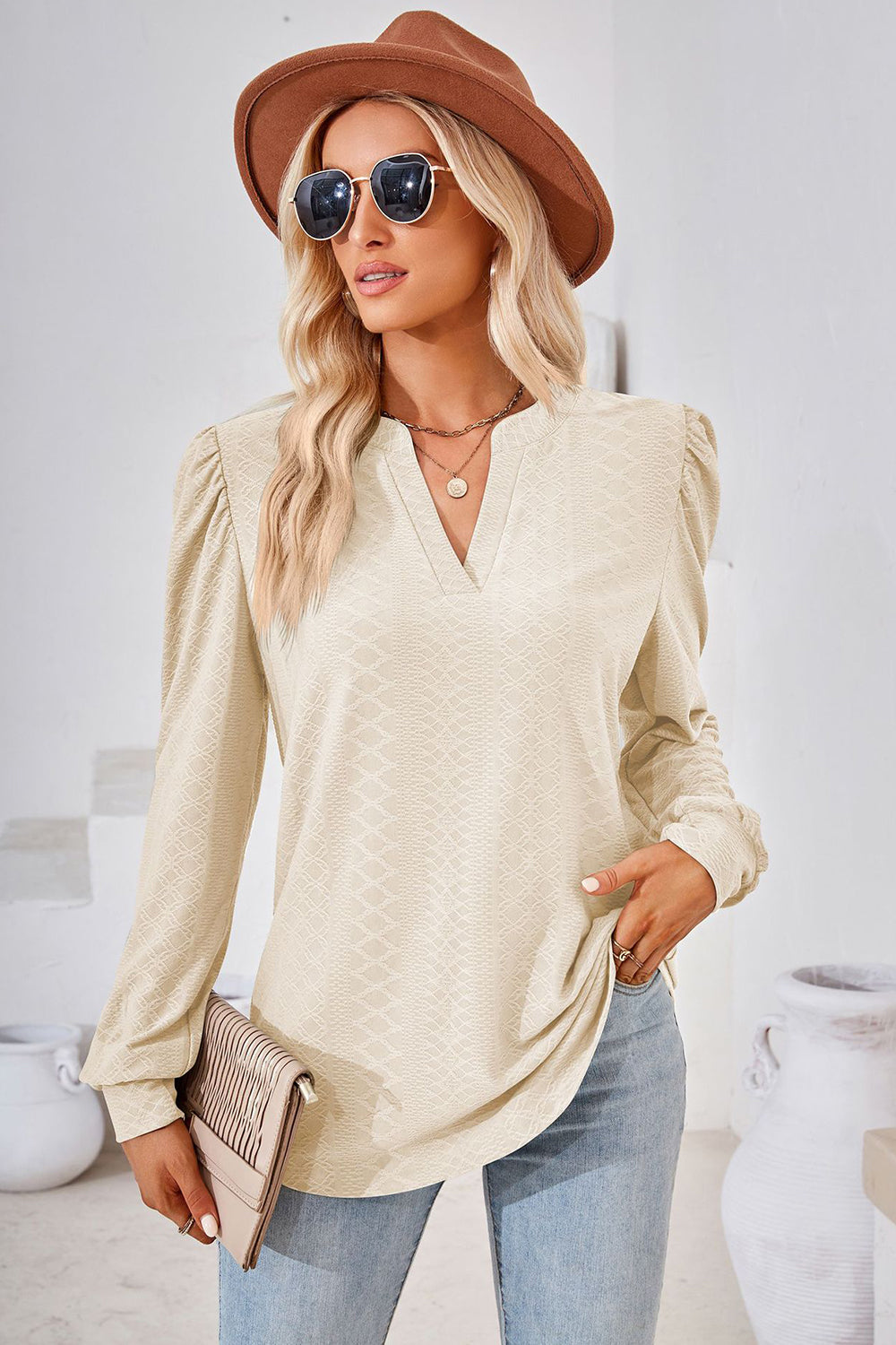 Notched Long Sleeve T-Shirt