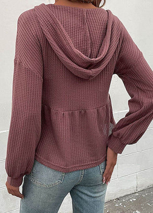 Waffle-Knit Buttoned Drop Shoulder Hoodie - MimiStylez