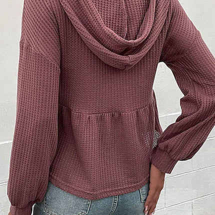 Waffle-Knit Buttoned Drop Shoulder Hoodie - MimiStylez