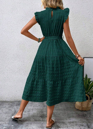 Tied Ruffled Cap Sleeve Midi Dress - MimiStylez