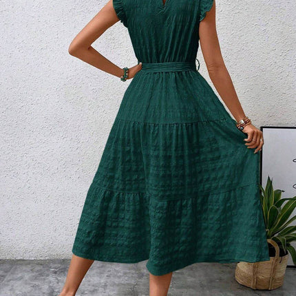 Tied Ruffled Cap Sleeve Midi Dress - MimiStylez