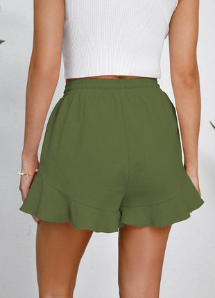 Full Size Drawstring Ruffle Hem Shorts - MimiStylez