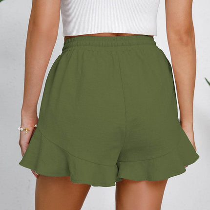 Full Size Drawstring Ruffle Hem Shorts - MimiStylez