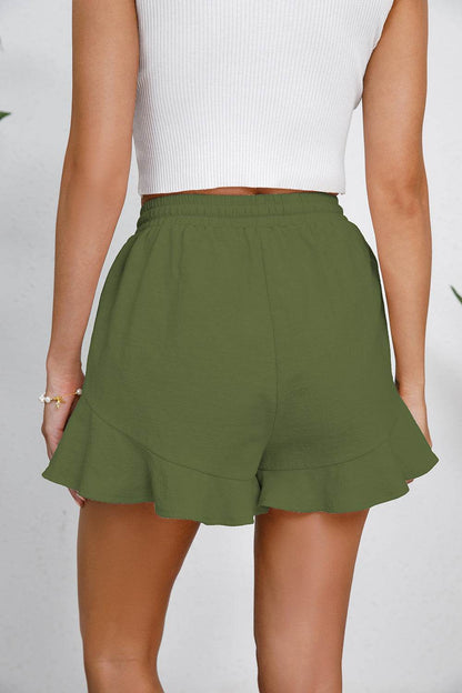 Full Size Drawstring Ruffle Hem Shorts - MimiStylez
