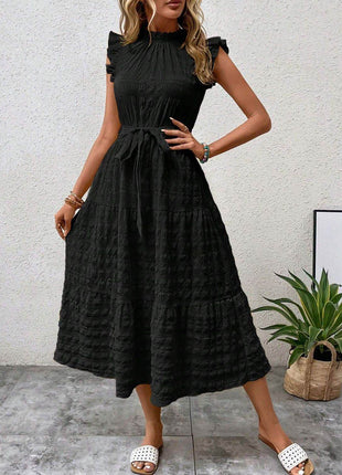 Tied Ruffled Cap Sleeve Midi Dress - MimiStylez