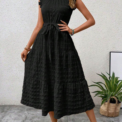 Tied Ruffled Cap Sleeve Midi Dress - MimiStylez