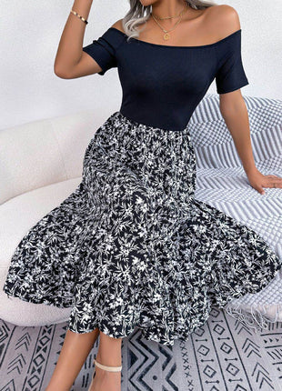 Printed Off-Shoulder Ruffle Hem Dress - MimiStylez