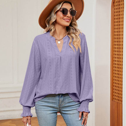 Notched Neck Flounce Sleeve Blouse - MimiStylez